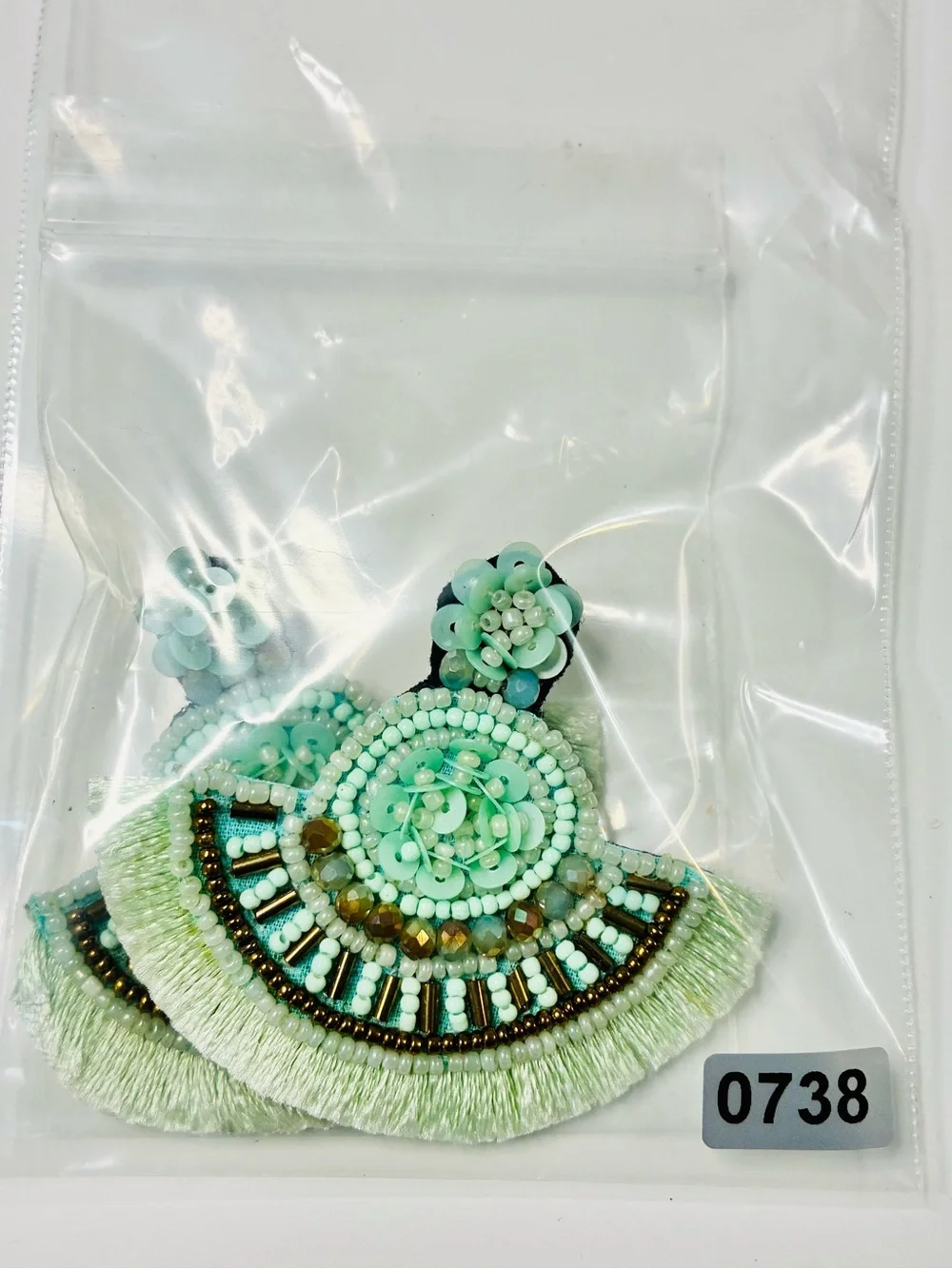 Mint Green Sequined & Beaded Fan Tassel Earrings for Boho Chic Women Summer
